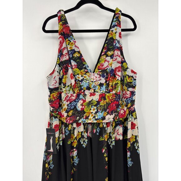 Ever Pretty Floral V-Neck Chiffon Formal Party Dress Black Multi Sz 20 Plus NEW - Picture 4 of 9
